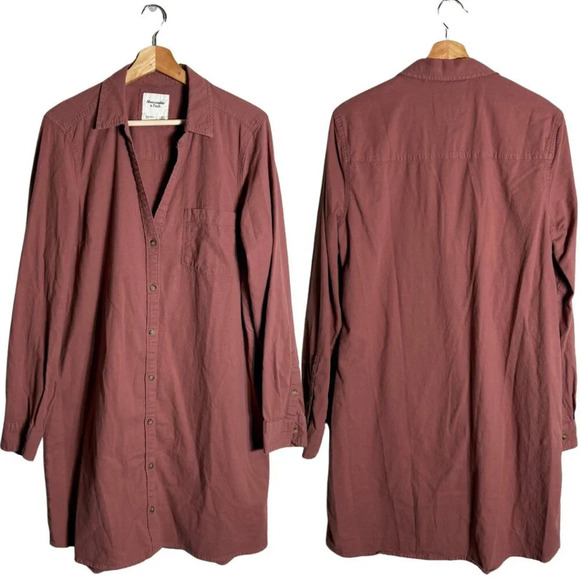 Abercrombie & Fitch Dresses & Skirts - Abercrombie & Fitch Long Sleeve Button Down Collared Shirt Dress Women's XLT Red